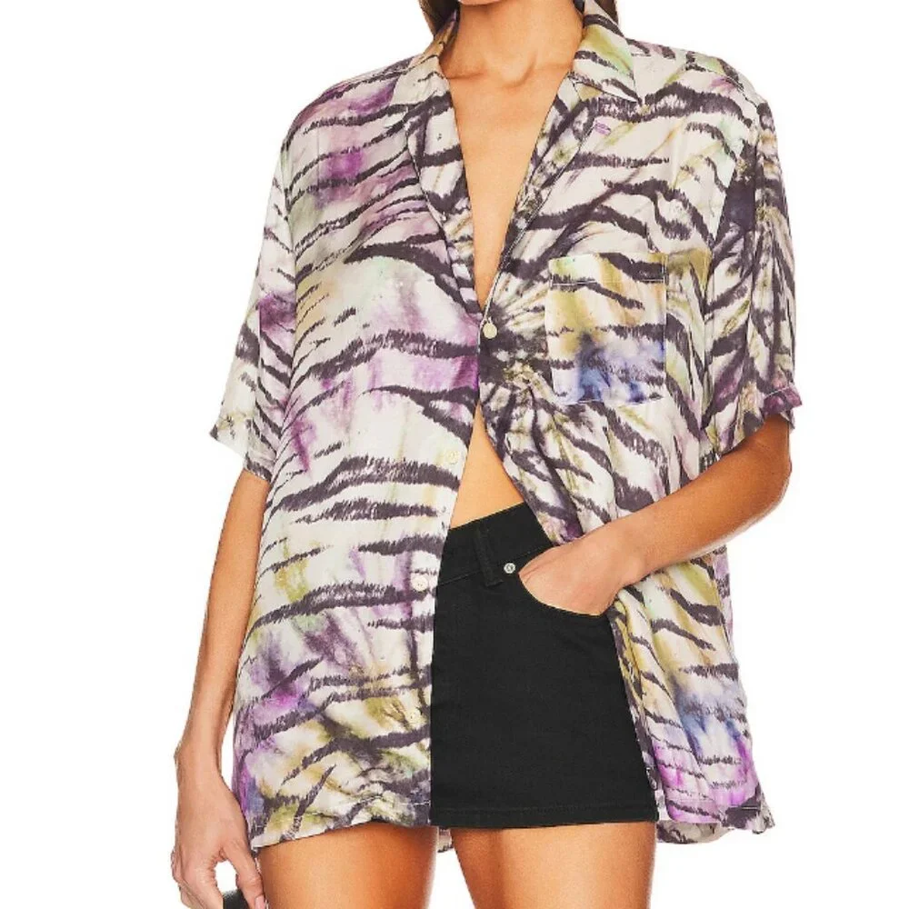 All Saints Kanha Short Sleeve Shirt in Cloud White women's medium - Picture 2 of 9